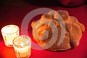 Bread and candles - Pan de muerto - Ofrenda Dia de muertos photo