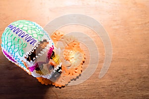 Sugar skull and candles - Calaverita - Ofrenda Dia de muertos photo