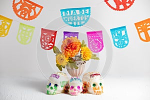 Day of the dead composition, sugar skulls