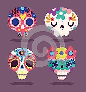 Day of the dead, decorative sugar catrinas flowers culture traditional celebration mexican icons