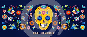 Day of the dead, Dia de los muertos background, banner and greeting card concept with sugar skull.