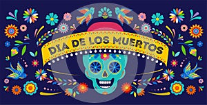 Day of the dead, Dia de los muertos background, banner and greeting card concept with sugar skull.