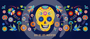 Day of the dead, Dia de los muertos background, banner and greeting card concept with sugar skull. photo