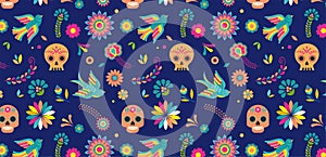 Day of the dead, Dia de los muertos background and seamless pattern