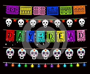 Day of Dead, Dia de los muertos, party decorations vector set