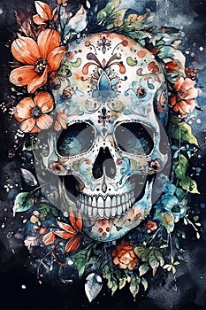 Day of the dead, Dia de los muetros ornate skulls, calavera illustration ofrenda photo