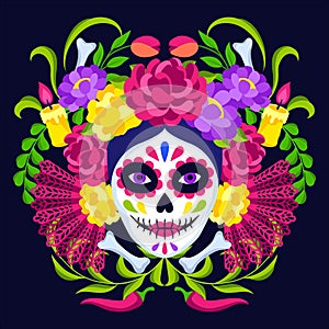 Day of the Dead greeting card. Dia de los muertos. Mexican celebration.