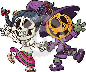 Day of the dead and Halloween characters