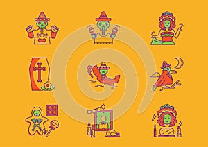 Day of dead mexico icons