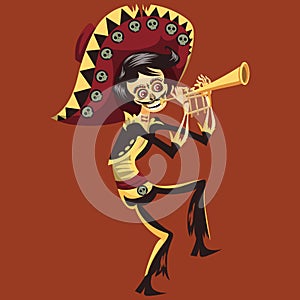Day of the Dead man skeleton playing on trumpet poster