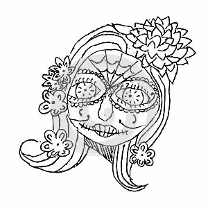 Day of the dead, sugar skull. Children`s sketch,  prints on T-shirts,