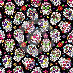 Day of the Dead Sugar Skull Seamless Vector Background