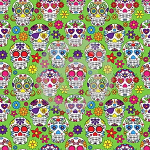 Day of the Dead Sugar Skull Seamless Vector Background