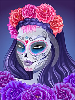 Day of dead sugar skull woman