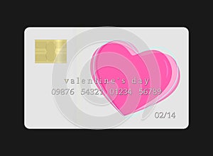 Day of the enamored. February 14, love, Valentine`s holiday. Special credit card.