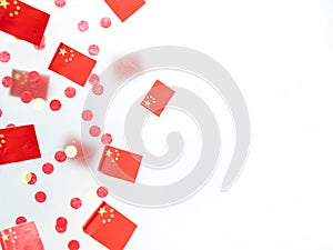 Day Formation People's Republic China. October 1. National holiday, concept freedom, patriotism and memory. Flags foggy
