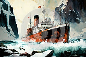 A day in the glacial ravine with an ice breaker ship