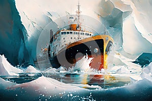 A day in the glacial ravine with an ice breaker ship