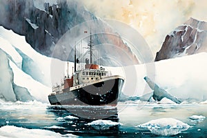 A day in the glacial ravine with an ice breaker ship