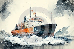 A day in the glacial ravine with an ice breaker ship