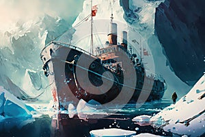 A day in the glacial ravine with an ice breaker ship