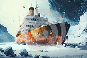 A day in the glacial ravine with an ice breaker ship