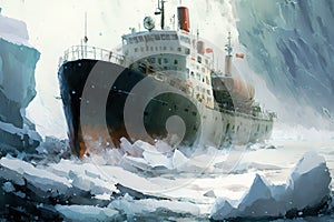 A day in the glacial ravine with an ice breaker ship