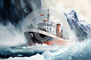 A day in the glacial ravine with an ice breaker ship