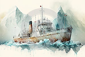 A day in the glacial ravine with an ice breaker ship