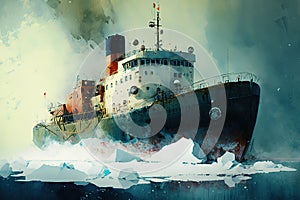 A day in the glacial ravine with an ice breaker ship