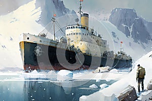 A day in the glacial ravine with an ice breaker ship