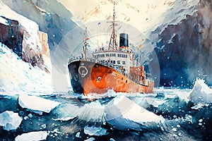 A day in the glacial ravine with an ice breaker ship