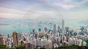 Day Hong Kong Kowloon Island peak water traffic panorama 4k time lapse china