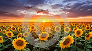 A day in the life of a sunflower field, following the sun's journey