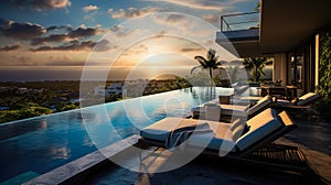 day lights Photograph an opulent villa escape: infinity pool vistas, panoramic landscapes, lavish interiors