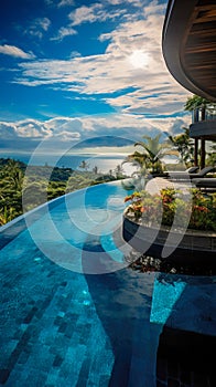 day lights Photograph an opulent villa escape: infinity pool vistas, panoramic landscapes, lavish interiors