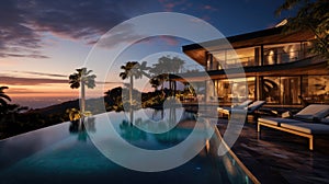 day lights Photograph an opulent villa escape: infinity pool vistas, panoramic landscapes, lavish interiors