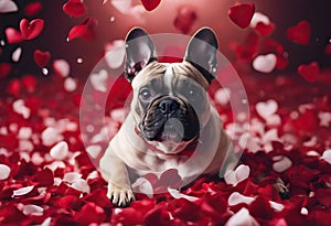 day love mouth flying petals dog bulldog crazy white falling isolated rose rose silly french background