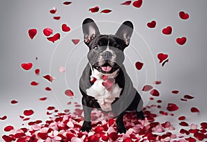 day love mouth flying petals dog bulldog crazy white falling isolated rose rose silly french background