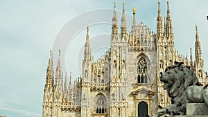 Day milan famous duomo cathedral front lion monument panorama 4k time lapse italy