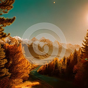day and night equinox time change concept above mountainous countryside scenery in spring. trees and grass on hills rolling