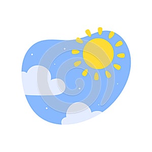 Day night icon vector. cloudy sunlight during the day and the moonlight in the starry sky