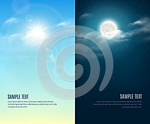 Day and night illustration. Sky background