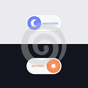 Day and Night Mode Switcher for Phone Screens. Toggle Element for Mobile App, Web Design. Day night switch. Simple dark mode switc