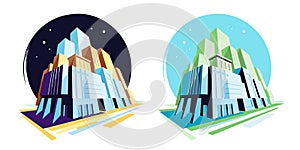 Day and night modern buildings. Perspective view. Vector illustration collection