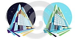 Day and night modern buildings. Perspective view. Vector illustration collection