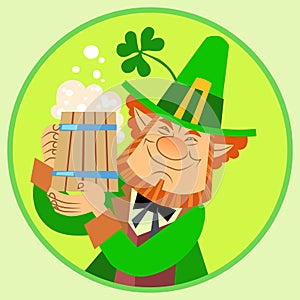 Day Patrick green leprechaun with beer and