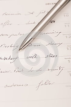 Day planner, desk diary, with a silver pen