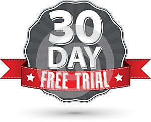 30 day ree trial retro label with red ribbon, vector illustration