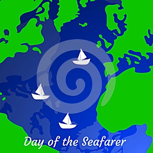 Day of the Seafarer. 25 June. Outlines of the continents and the sea, ships